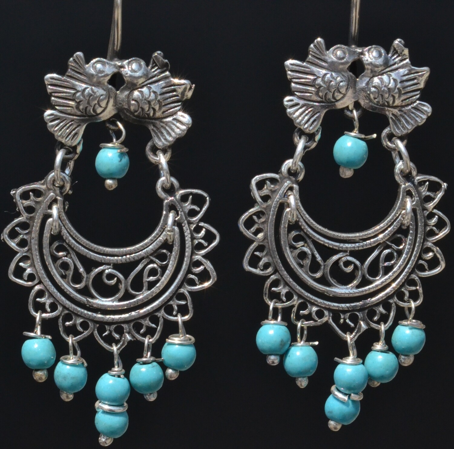 TAXCO STERLING SILVER LOVE BIRDS FRIDA KAHLO EARRINGS VTG STYLE MEXCIAN JEWELRY