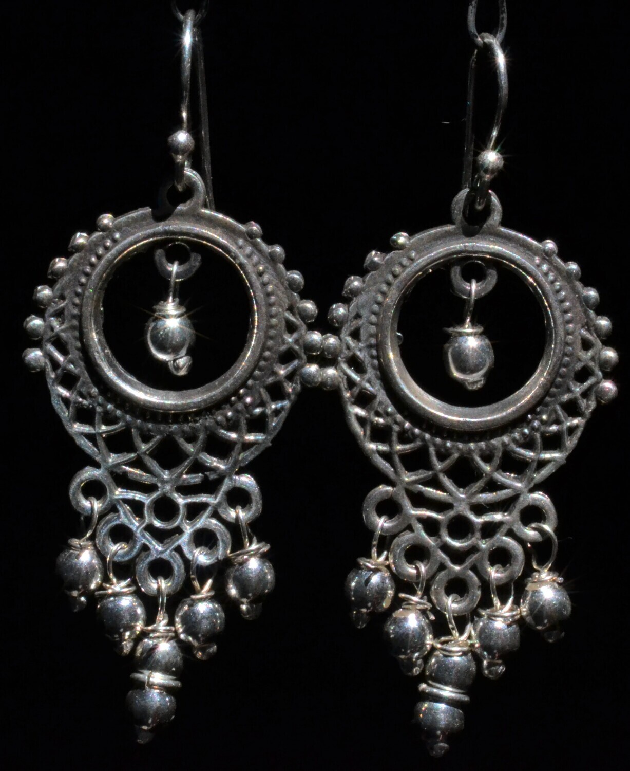 TAXCO MEXICAN JEWELRY 925 STERLING SILVER DANGLE EARRINGS FRIDA KAHLO VTG STYLE