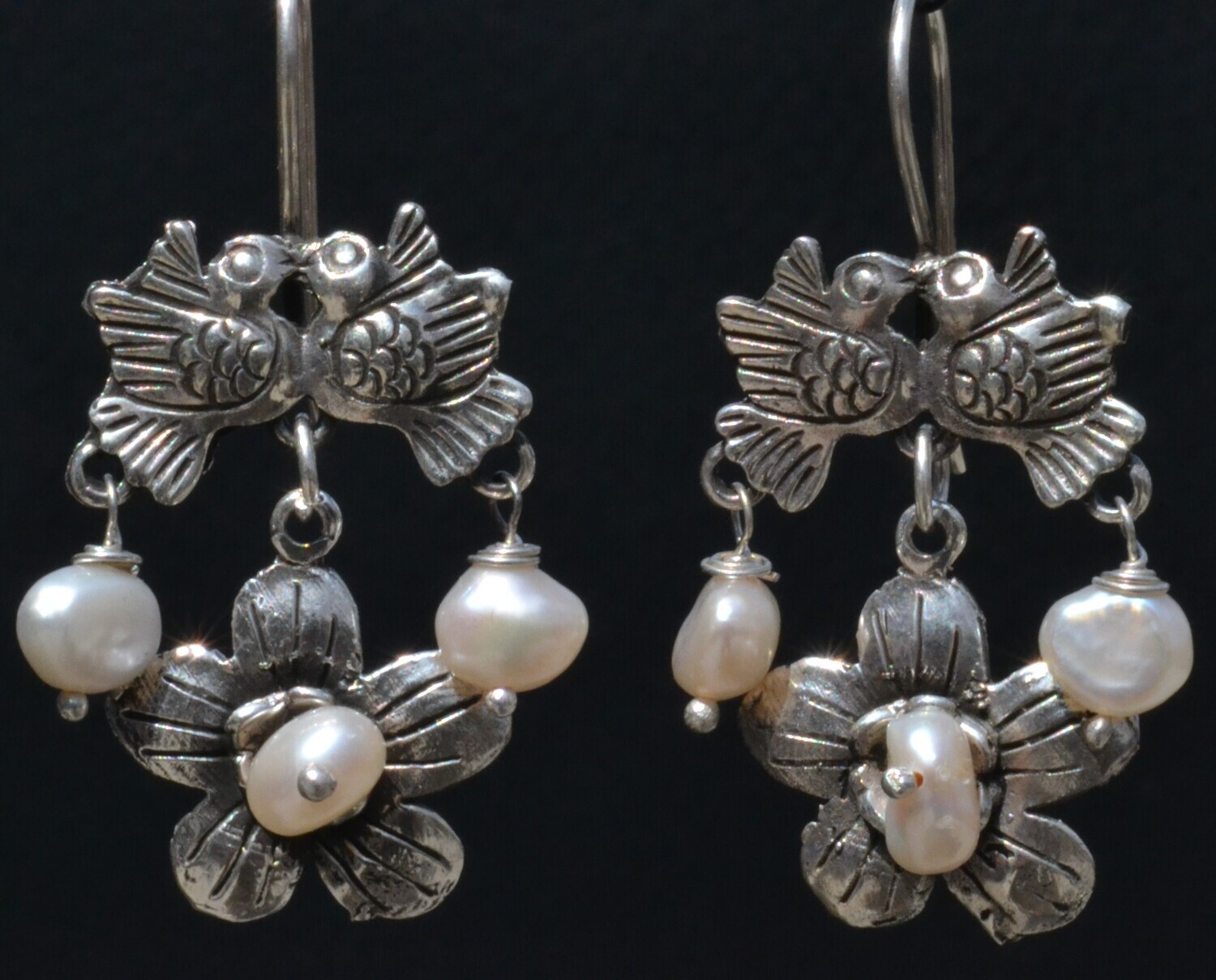 TAXCO STERLING SILVER LOVE BIRDS FRIDA KAHLO EARRINGS VTG STYLE MEXCIAN JEWELRY