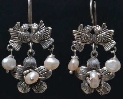 TAXCO STERLING SILVER LOVE BIRDS FRIDA KAHLO EARRINGS VTG STYLE MEXCIAN JEWELRY