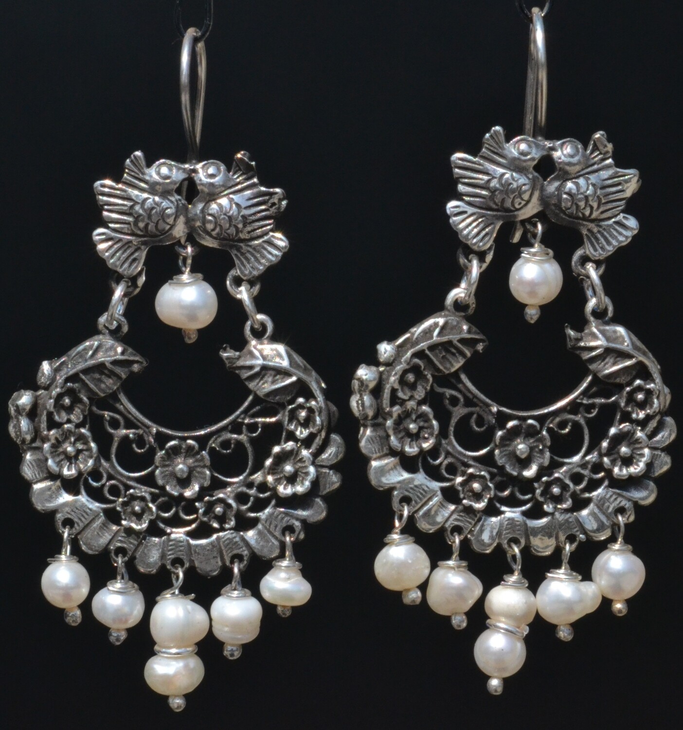 TAXCO STERLING SILVER LOVE BIRDS FRIDA KAHLO EARRINGS VTG STYLE MEXCIAN JEWELRY