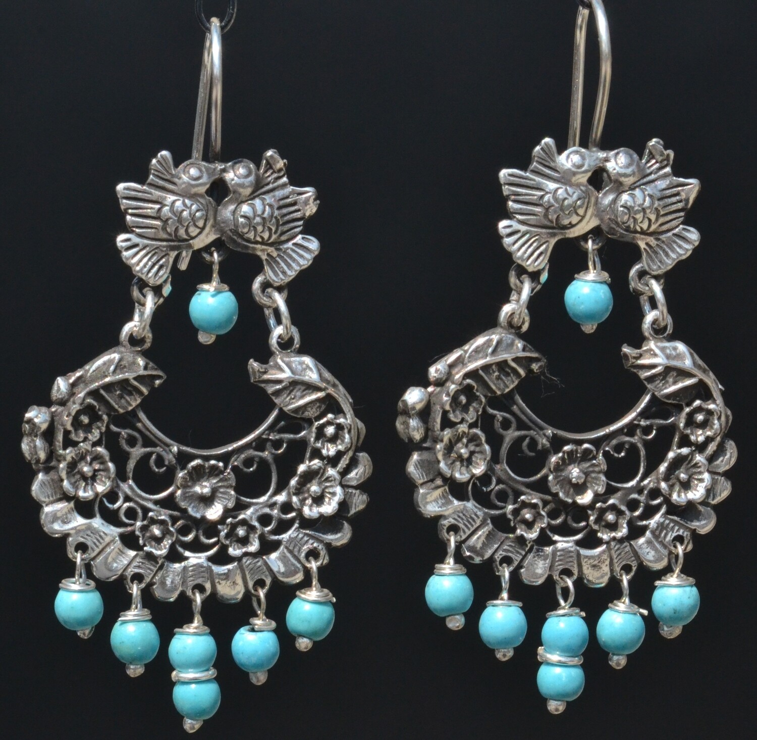 TAXCO STERLING SILVER LOVE BIRDS FRIDA KAHLO EARRINGS VTG STYLE MEXCIAN JEWELRY
