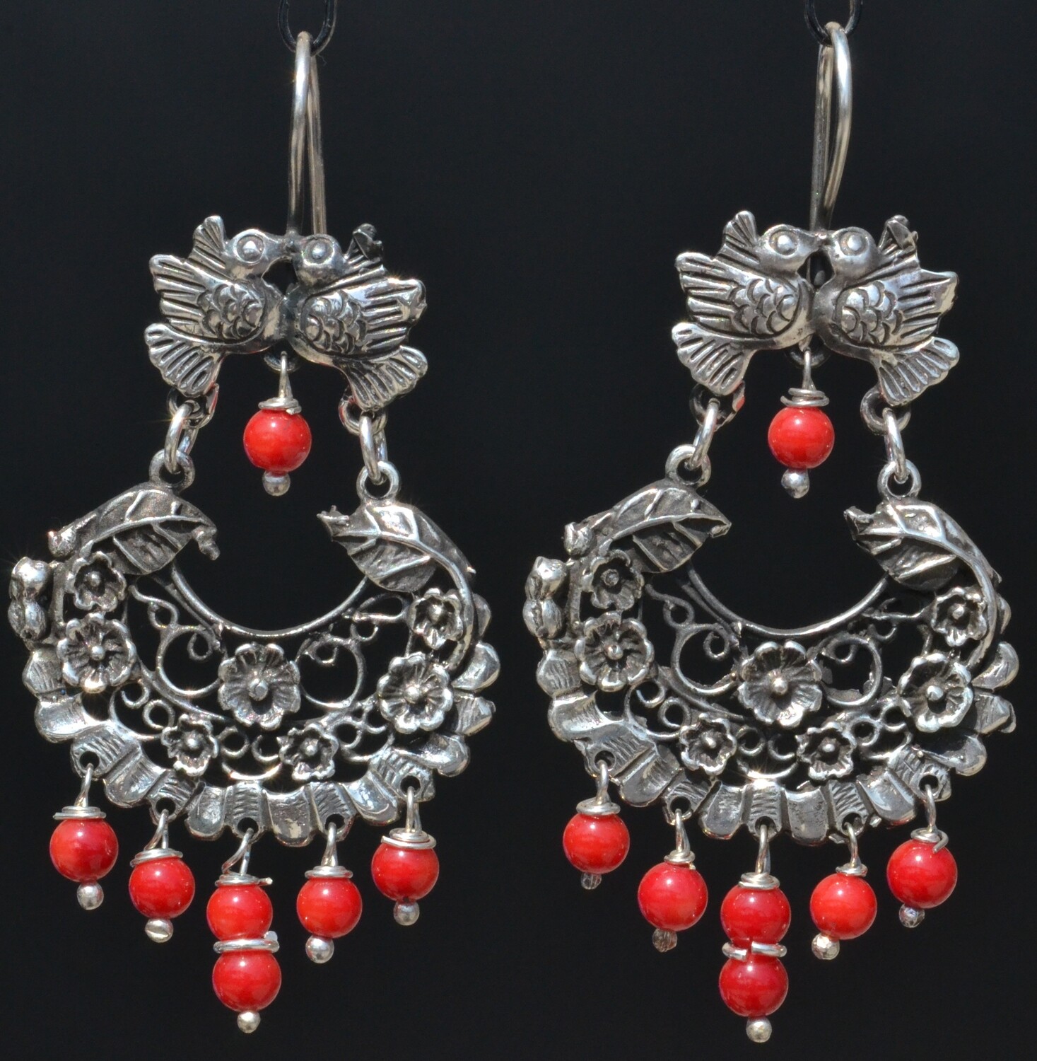 TAXCO STERLING SILVER LOVE BIRDS FRIDA KAHLO EARRINGS VTG STYLE MEXCIAN JEWELRY