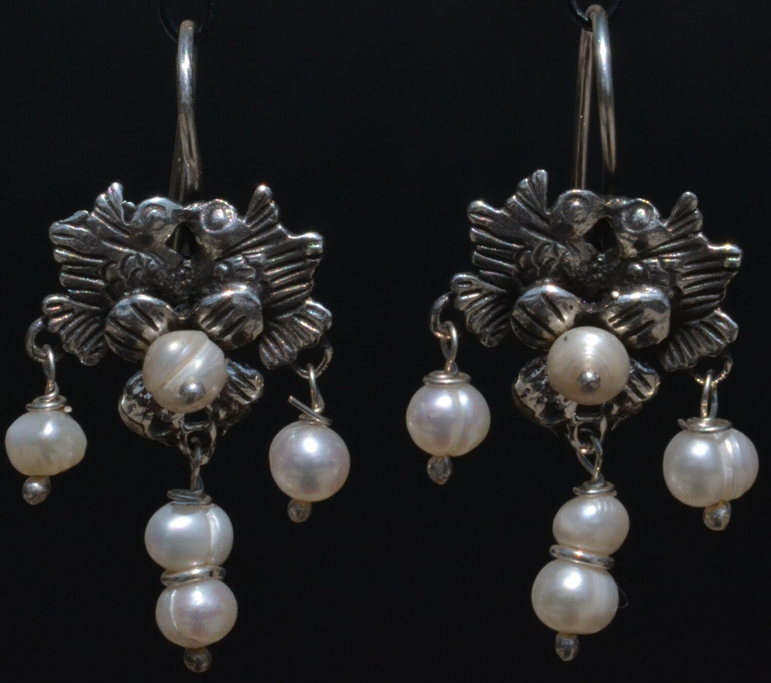 TAXCO STERLING SILVER LOVE BIRDS FRIDA KAHLO EARRINGS VTG STYLE MEXCIAN JEWELRY