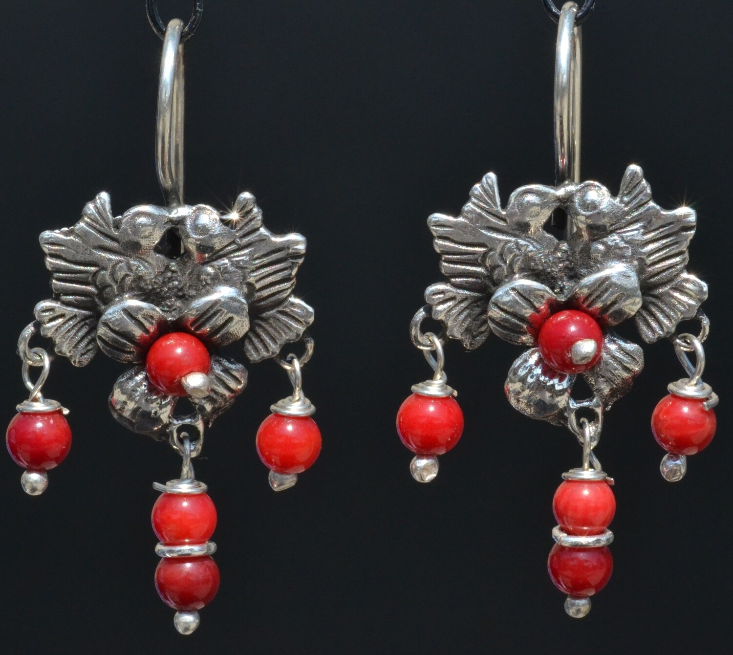 TAXCO STERLING SILVER LOVE BIRDS FRIDA KAHLO EARRINGS VTG STYLE MEXCIAN JEWELRY