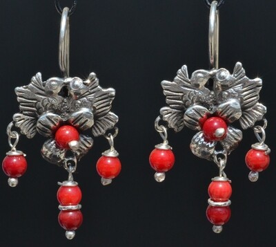 TAXCO STERLING SILVER LOVE BIRDS FRIDA KAHLO EARRINGS VTG STYLE MEXCIAN JEWELRY