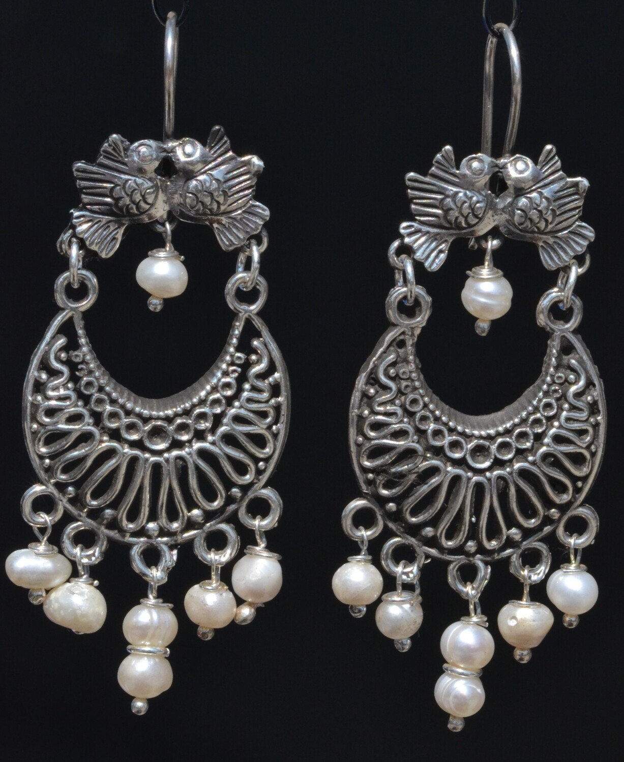 TAXCO STERLING SILVER LOVE BIRDS FRIDA KAHLO EARRINGS VTG STYLE MEXCIAN JEWELRY
