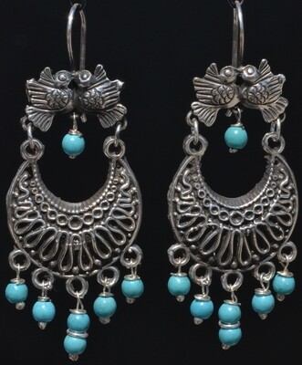 TAXCO STERLING SILVER LOVE BIRDS FRIDA KAHLO EARRINGS VTG STYLE MEXCIAN JEWELRY