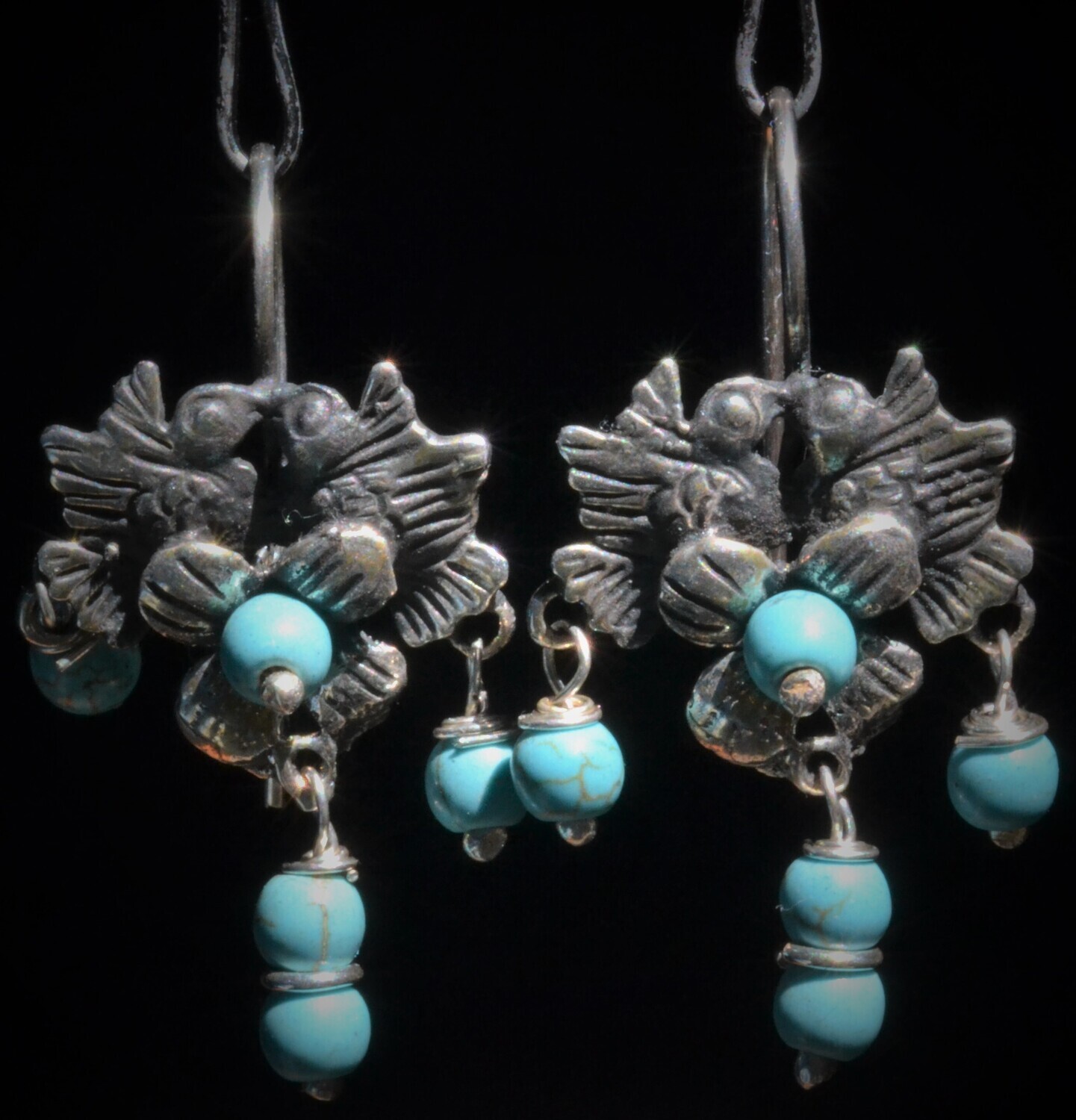 TAXCO STERLING SILVER LOVE BIRDS FRIDA KAHLO EARRINGS VTG STYLE MEXCIAN JEWELRY