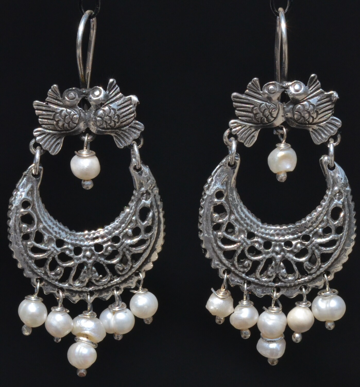 TAXCO STERLING SILVER LOVE BIRDS FRIDA KAHLO EARRINGS VTG STYLE MEXCIAN JEWELRY