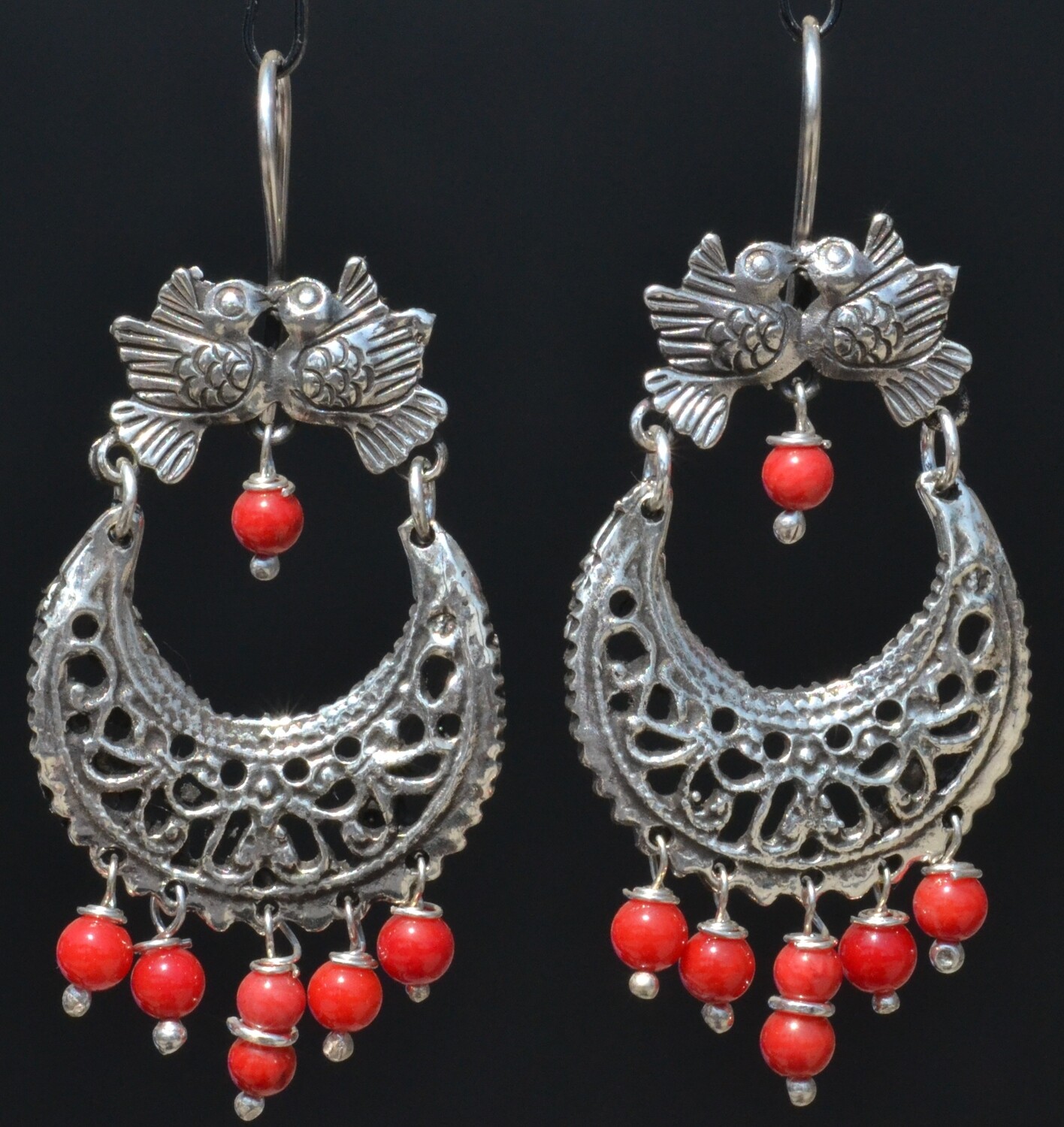 TAXCO STERLING SILVER LOVE BIRDS FRIDA KAHLO EARRINGS VTG STYLE MEXCIAN JEWELRY