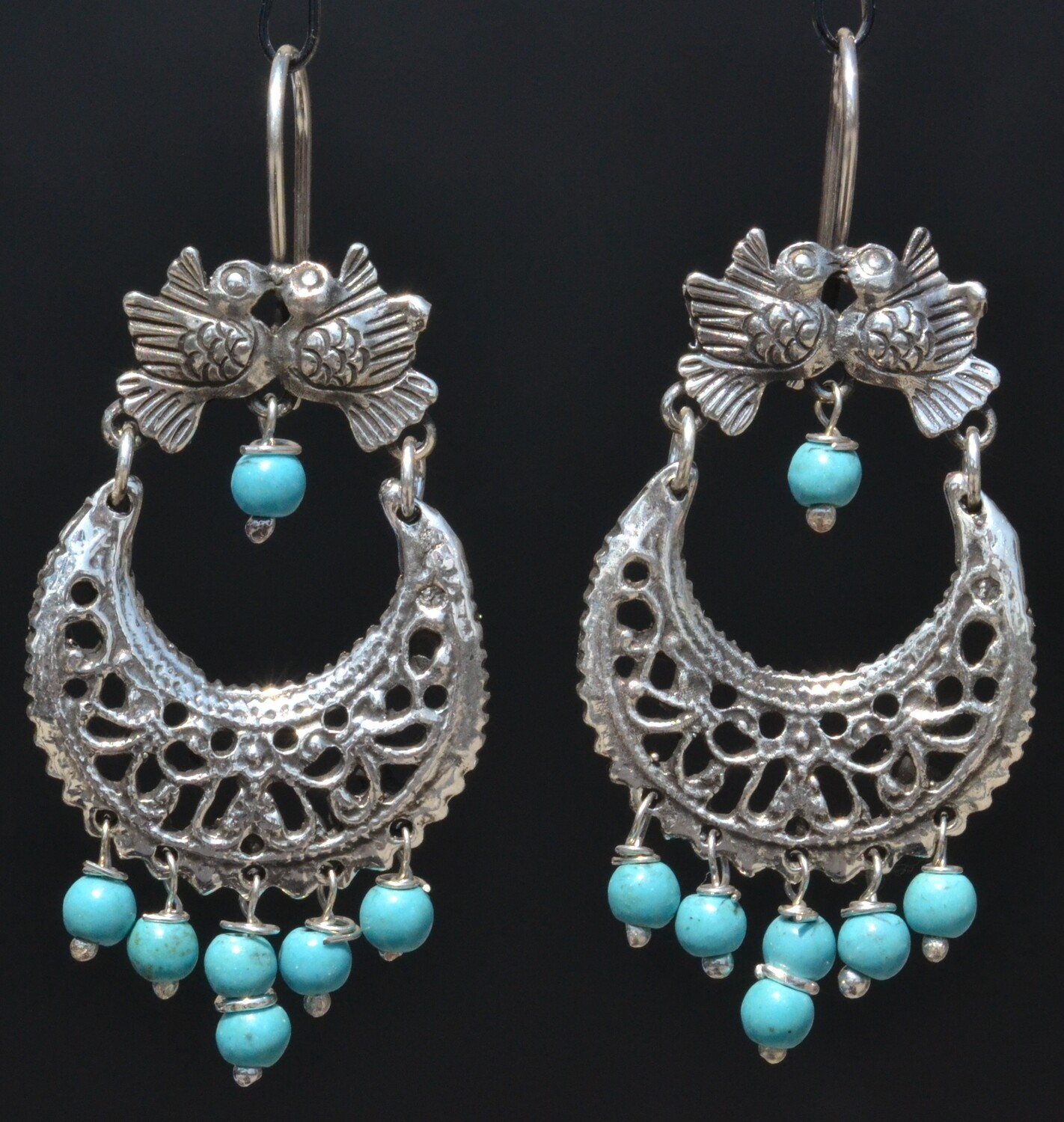 TAXCO STERLING SILVER LOVE BIRDS FRIDA KAHLO EARRINGS VTG STYLE MEXCIAN JEWELRY