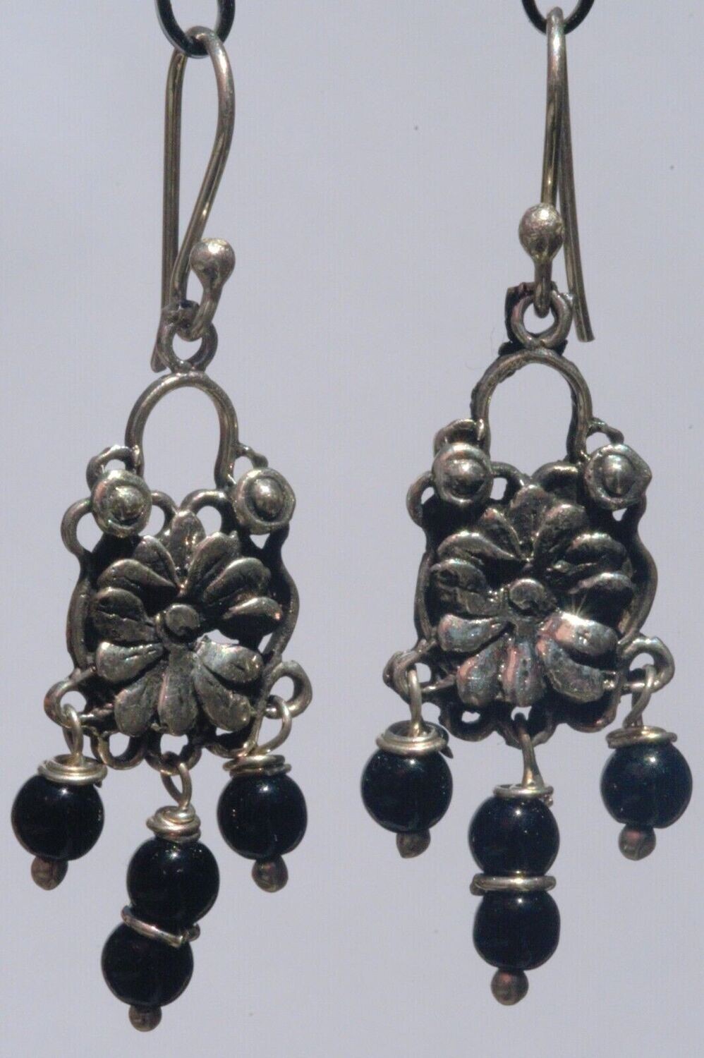 TAXCO MEXICAN JEWELRY 925 STERLING SILVER DANGLE EARRINGS FRIDA KAHLO VTG STYLE