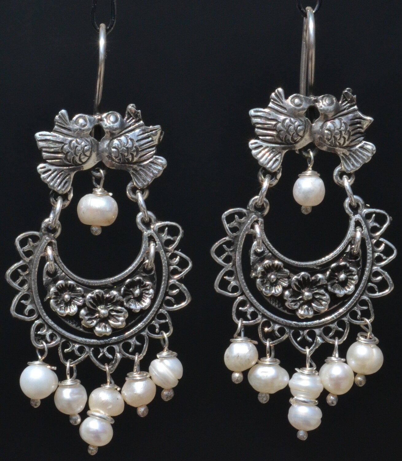 TAXCO STERLING SILVER LOVE BIRDS FRIDA KAHLO EARRINGS VTG STYLE MEXCIAN JEWELRY