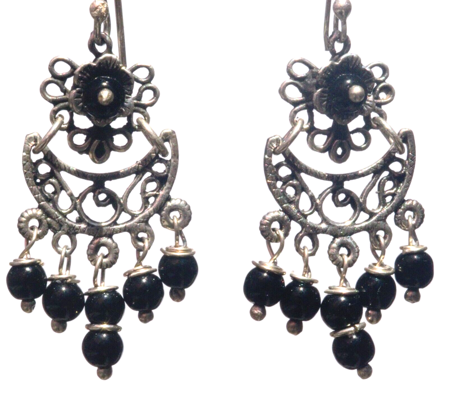 TAXCO MEXICAN JEWELRY 925 STERLING SILVER DANGLE EARRINGS FRIDA KAHLO VTG STYLE