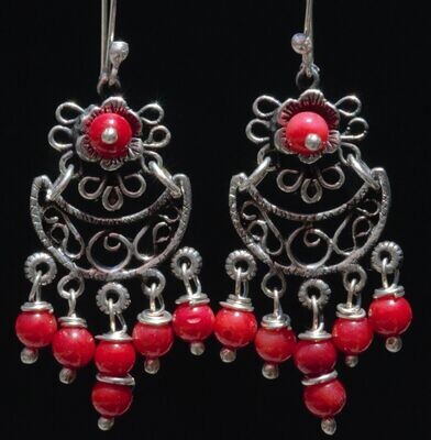 TAXCO MEXICAN JEWELRY 925 STERLING SILVER DANGLE EARRINGS FRIDA KAHLO VTG STYLE