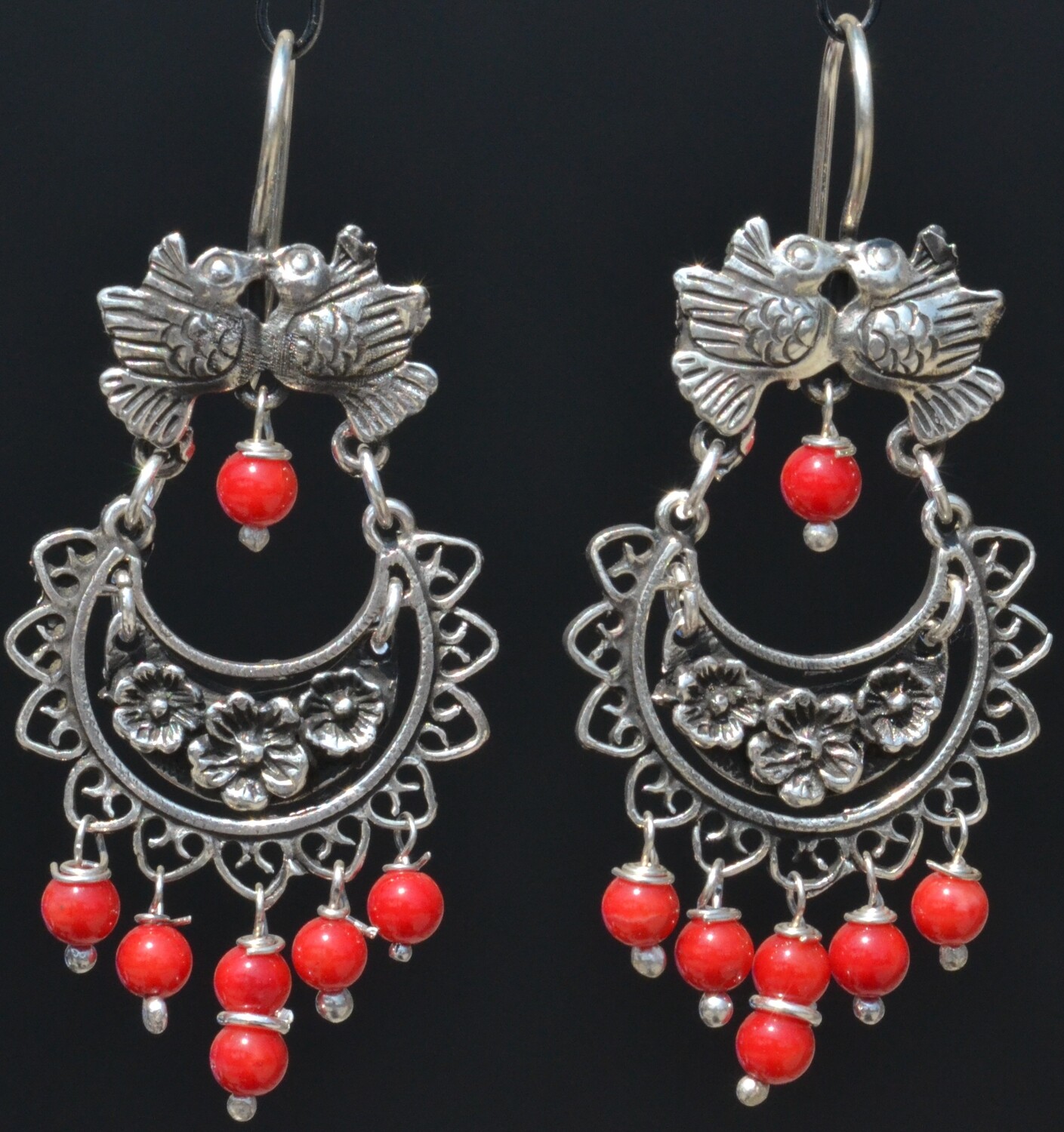 TAXCO STERLING SILVER LOVE BIRDS FRIDA KAHLO EARRINGS VTG STYLE MEXCIAN JEWELRY