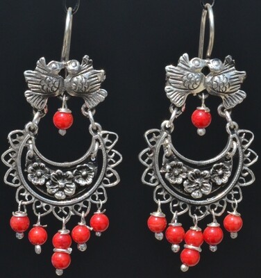TAXCO STERLING SILVER LOVE BIRDS FRIDA KAHLO EARRINGS VTG STYLE MEXCIAN JEWELRY