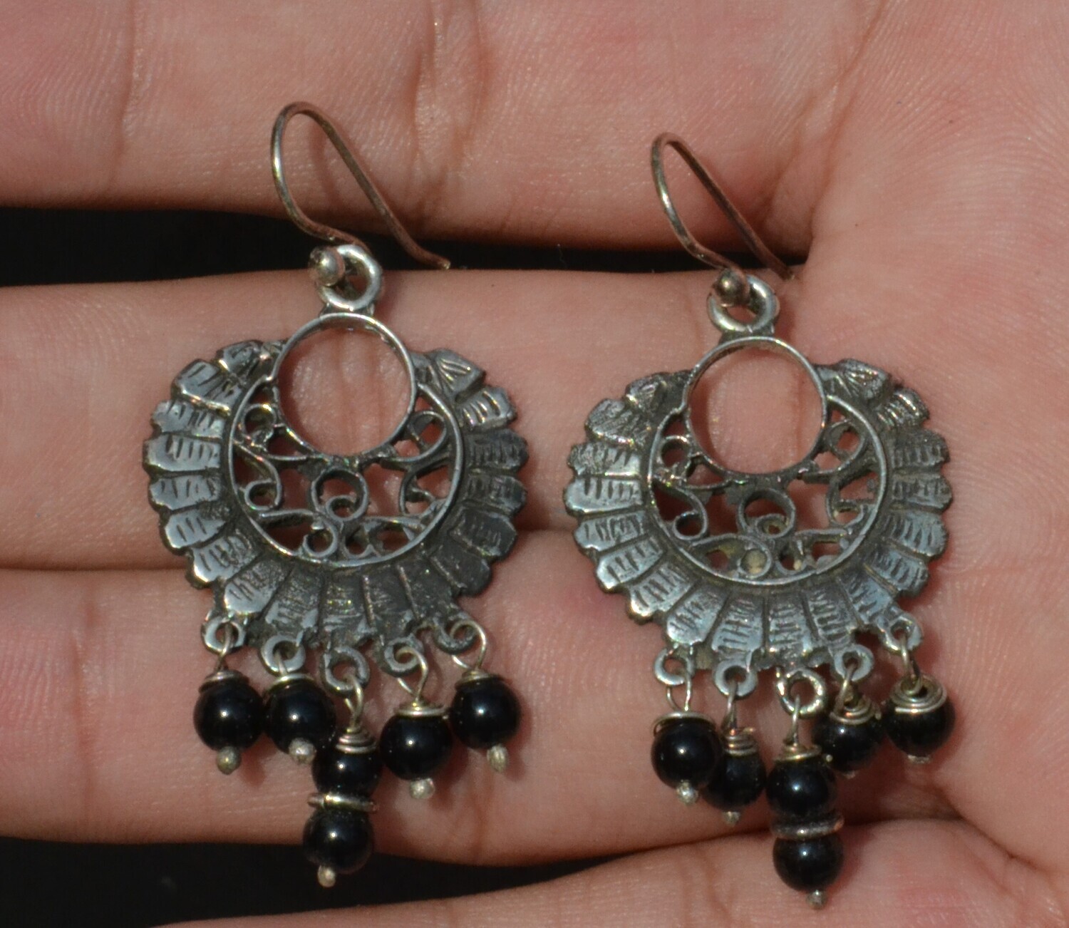 TAXCO MEXICAN JEWELRY 925 STERLING SILVER DANGLE EARRINGS FRIDA KAHLO VTG STYLE