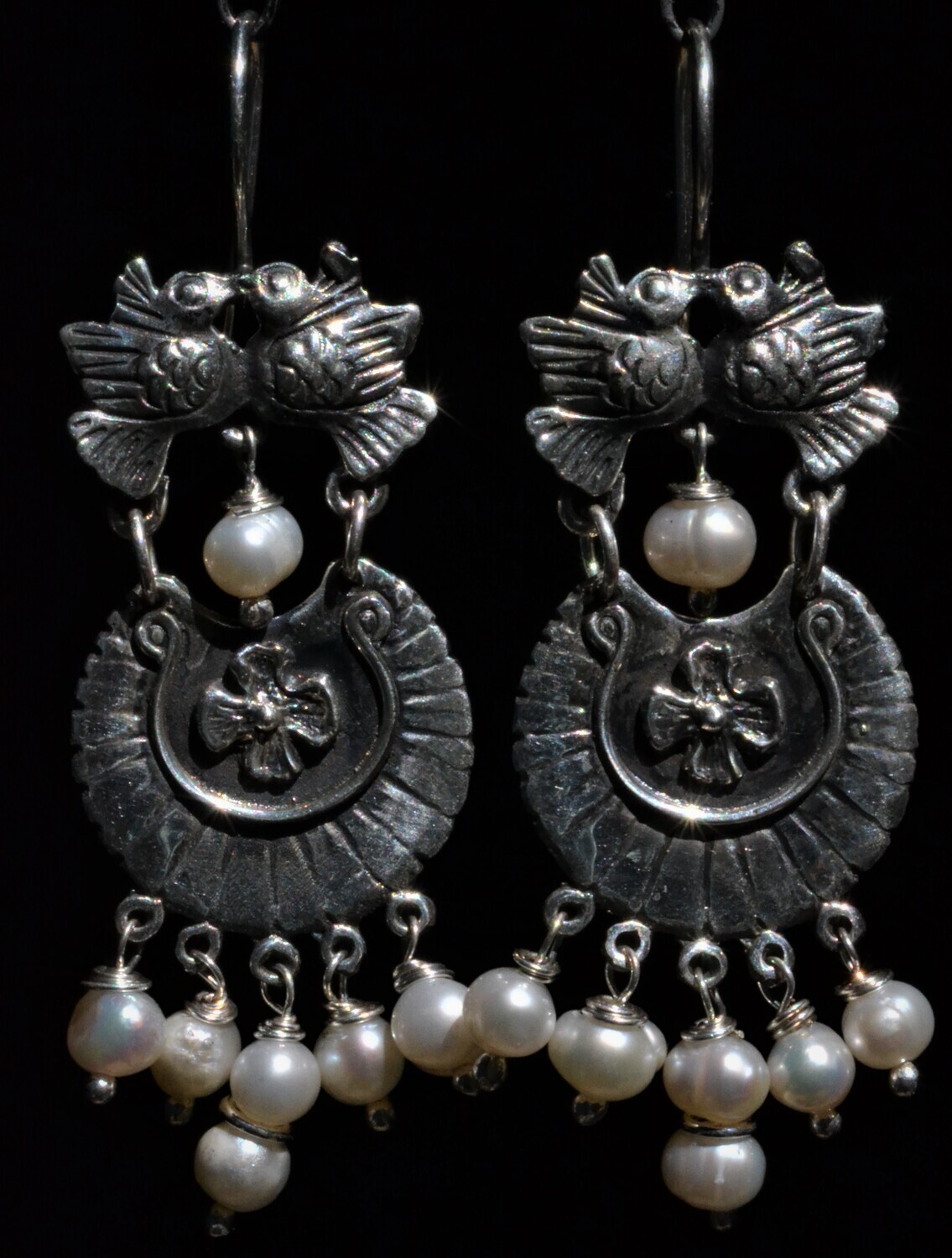 TAXCO STERLING SILVER LOVE BIRDS FRIDA KAHLO EARRINGS VTG STYLE MEXCIAN JEWELRY