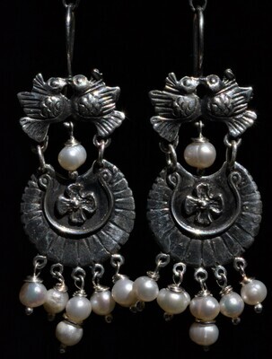 TAXCO STERLING SILVER LOVE BIRDS FRIDA KAHLO EARRINGS VTG STYLE MEXCIAN JEWELRY