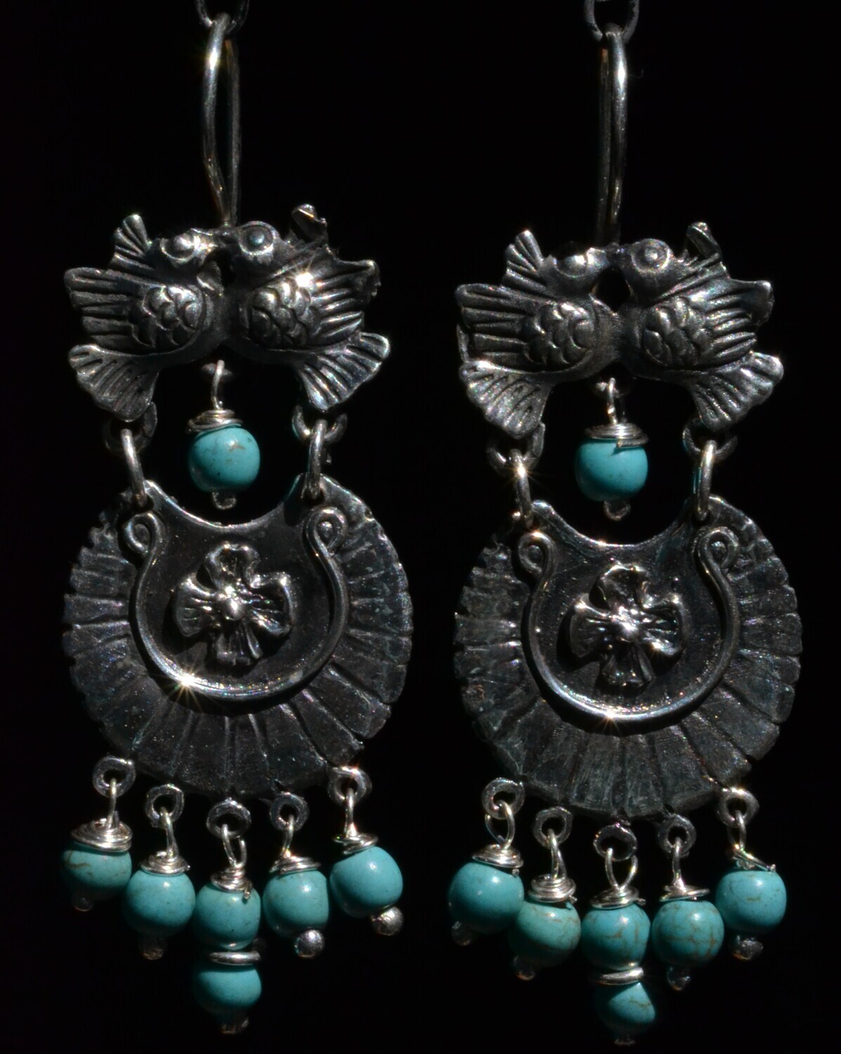 TAXCO STERLING SILVER LOVE BIRDS FRIDA KAHLO EARRINGS VTG STYLE MEXCIAN JEWELRY