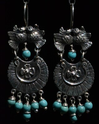 TAXCO STERLING SILVER LOVE BIRDS FRIDA KAHLO EARRINGS VTG STYLE MEXCIAN JEWELRY