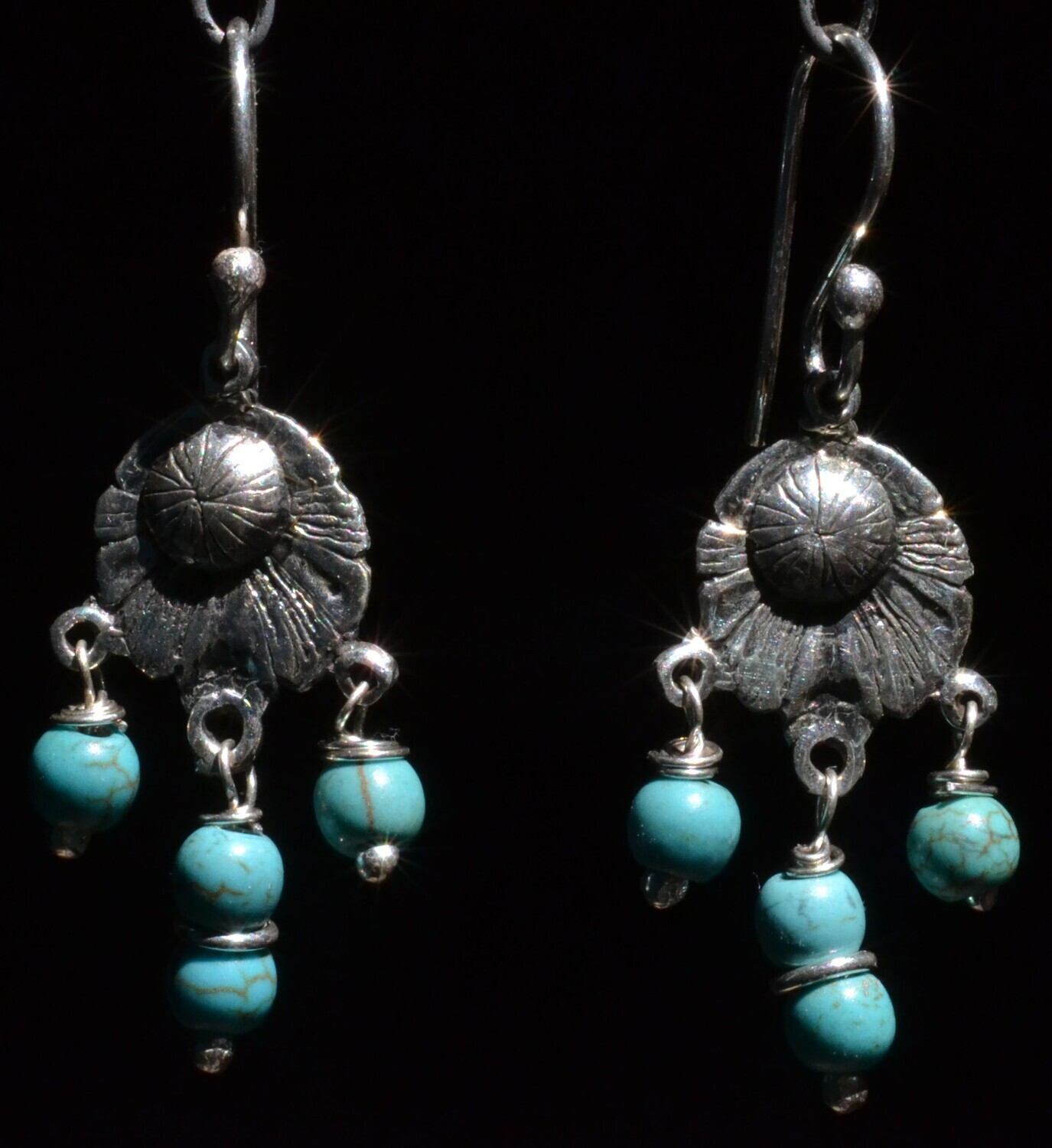 TAXCO MEXICAN JEWELRY 925 STERLING SILVER DANGLE EARRINGS FRIDA KAHLO VTG STYLE