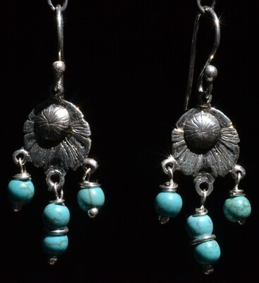 TAXCO MEXICAN JEWELRY 925 STERLING SILVER DANGLE EARRINGS FRIDA KAHLO VTG STYLE