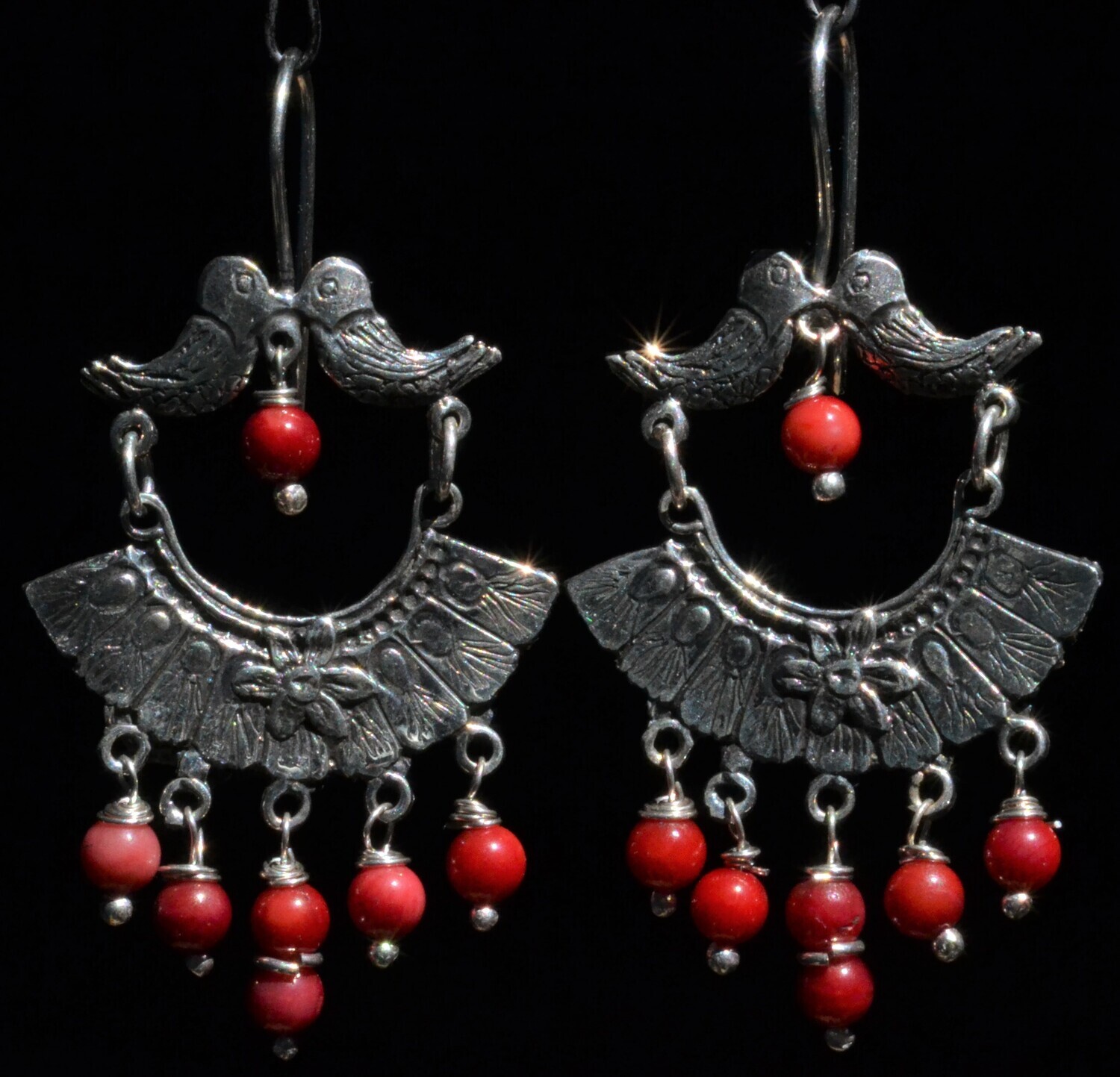 TAXCO STERLING SILVER LOVE BIRDS FRIDA KAHLO EARRINGS VTG STYLE MEXCIAN JEWELRY