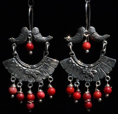 TAXCO STERLING SILVER LOVE BIRDS FRIDA KAHLO EARRINGS VTG STYLE MEXCIAN JEWELRY