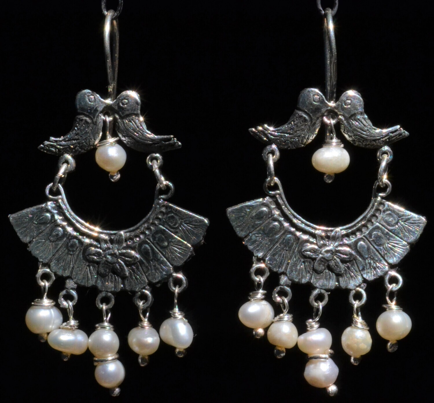 TAXCO STERLING SILVER LOVE BIRDS FRIDA KAHLO EARRINGS VTG STYLE MEXCIAN JEWELRY