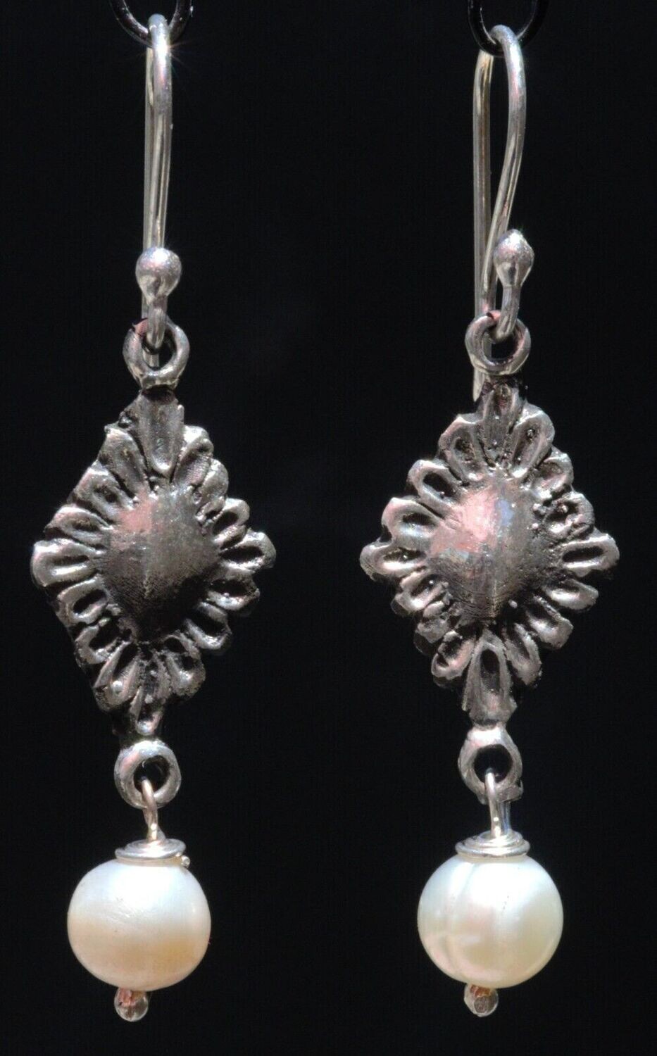 TAXCO MEXICAN JEWELRY 925 STERLING SILVER DANGLE EARRINGS FRIDA KAHLO VTG STYLE