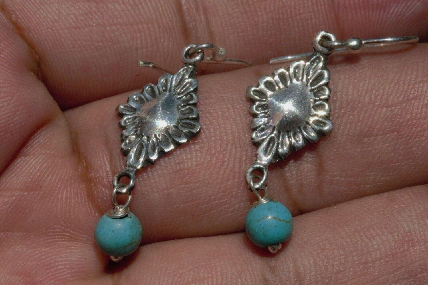 TAXCO MEXICAN JEWELRY 925 STERLING SILVER DANGLE EARRINGS FRIDA KAHLO VTG STYLE