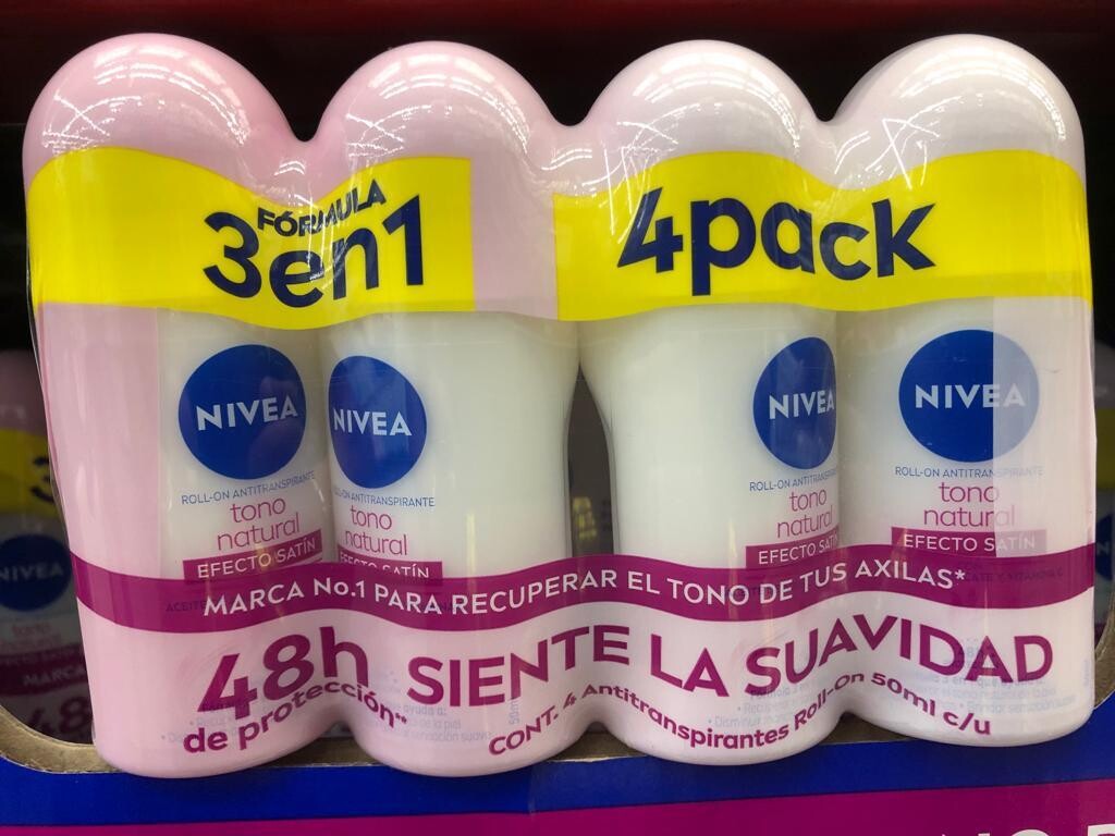 4 Pack Antiperspirant Roll-On NIVEA ~ NATURAL TONE ~ EFFECT SATIN~ RECOVERY ARMPITS TONE