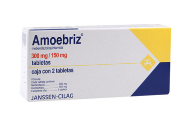 AMOEBRIZ, 2 Tabs (Mebendazol, Quinfamida) ~ Dewormer against amoebas and worms