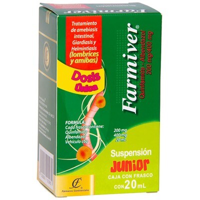 FARMIVER JR SUSP (7-11 YEARS), 10ML (ALBENDAZOL / QUINFAMIDA) ~ Dewormer against amoebas and worms