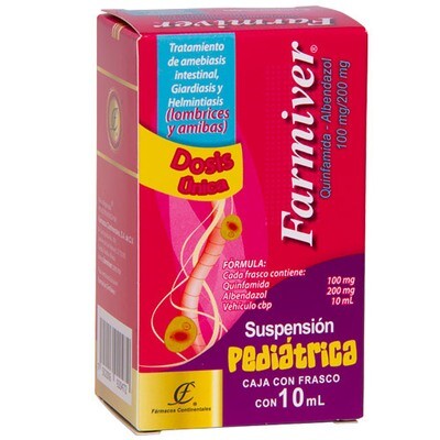 FARMIVER PEDIATRIC SUSP (3-6 YEARS), 10ML (ALBENDAZOL / QUINFAMIDA) ~ Dewormer against amoebas and worms