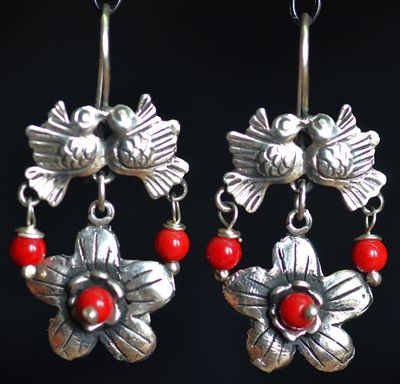TAXCO STERLING SILVER LOVE BIRDS FRIDA KAHLO EARRINGS VTG STYLE MEXCIAN JEWELRY