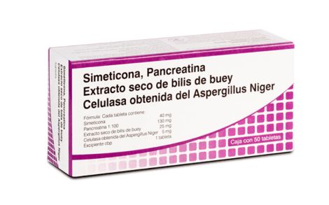 SIMETICONE / PANCREATINE, 40/130/25/5MG, 50 Tabs
