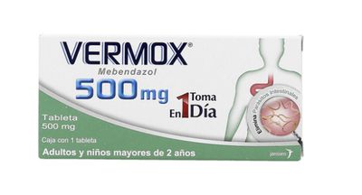 VERMOX, 1 Tab (Mebendazol) ~ Dewormer against amoebas and worms