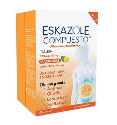 ESKAZOLE COMPOSITUM, 2 Chewy Tab (Albendazol, Quinfamida) ~  Dewormer against amoebas and worms