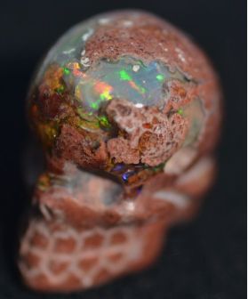 MEXICAN NATURAL MATRIX BOULDER NICE FIRE OPAL STONE CARVING SKULL FIGURINE