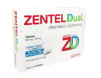 ZENTEL DUAL, 2 Tabs (Albendazol, Quinfamida) ~  Dewormer against amoebas and worms