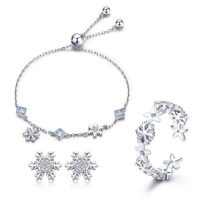 GemKing Snow Dance S925 Sterling Silver Bracelet & Ring
