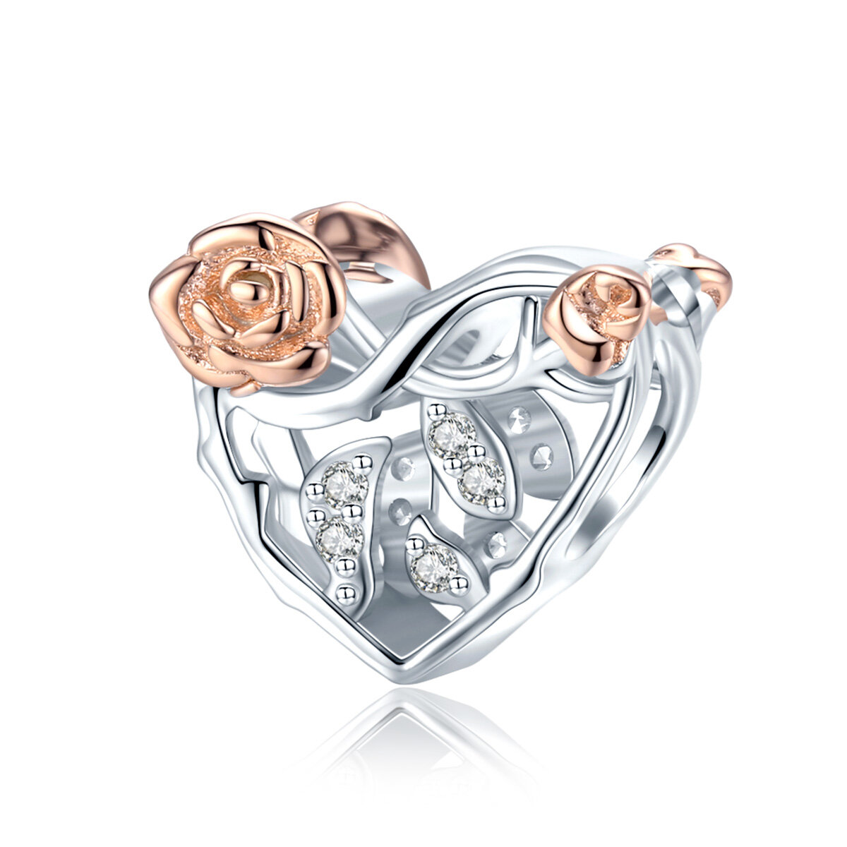 GemKing BSC280 Heart with Roses S925 Sterling Silver Charm