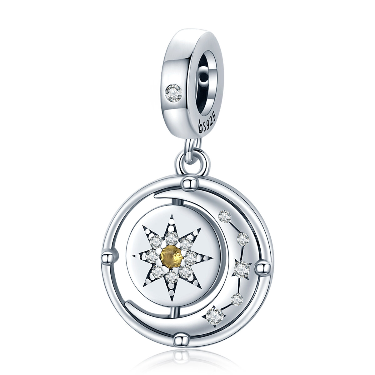 GemKing BSC477 Moon sets star turns S925 Sterling Silver Charm