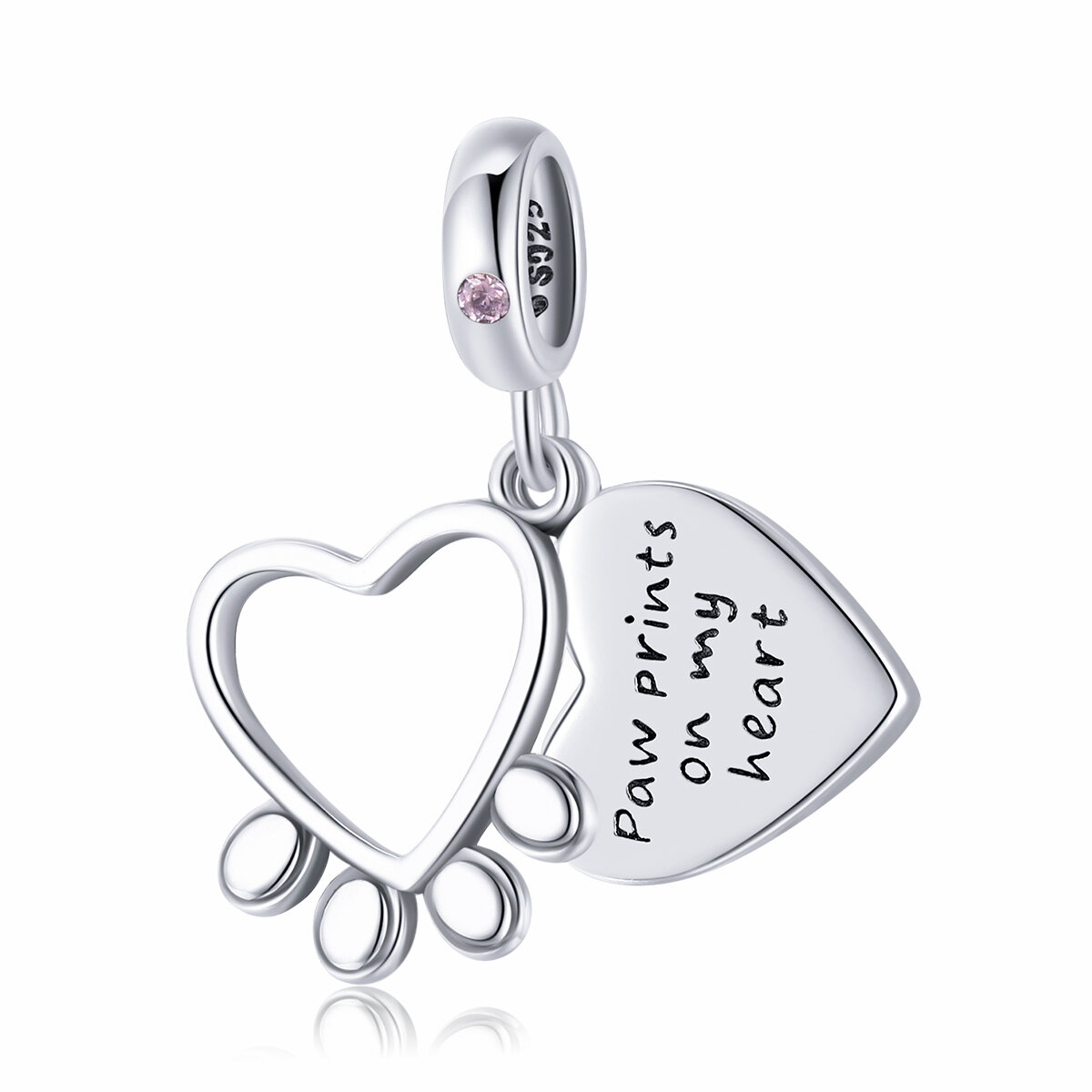 GemKing BSC511 Love heart & cute paw Pendant S925 Sterling Silver Charm