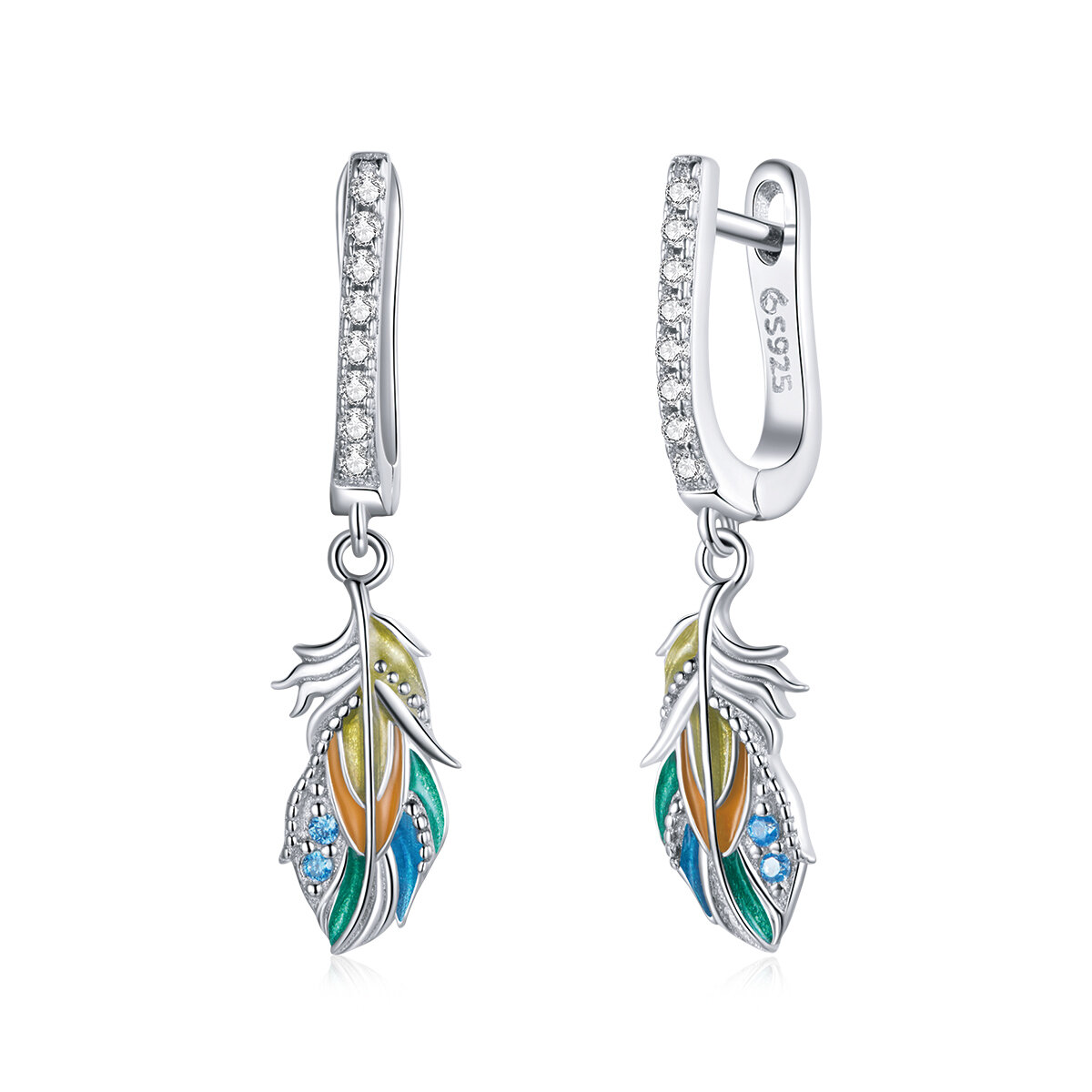 GemKing BSE485 Colored feather ear buckle S925 Sterling Silver Earring