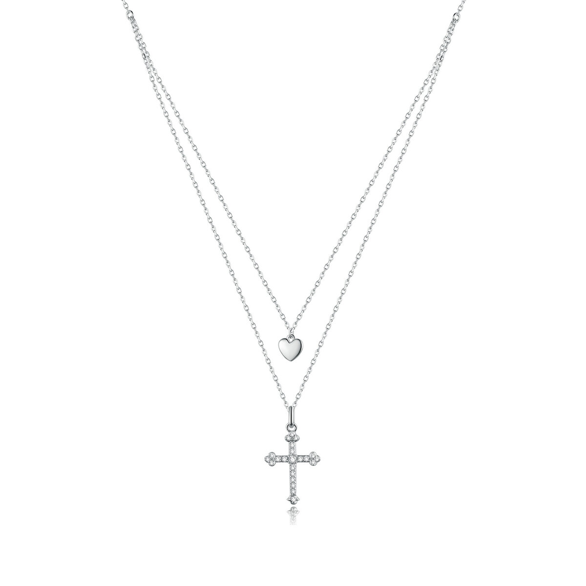 GemKing BSN197 cross with heart love S925 Sterling Silver Necklace